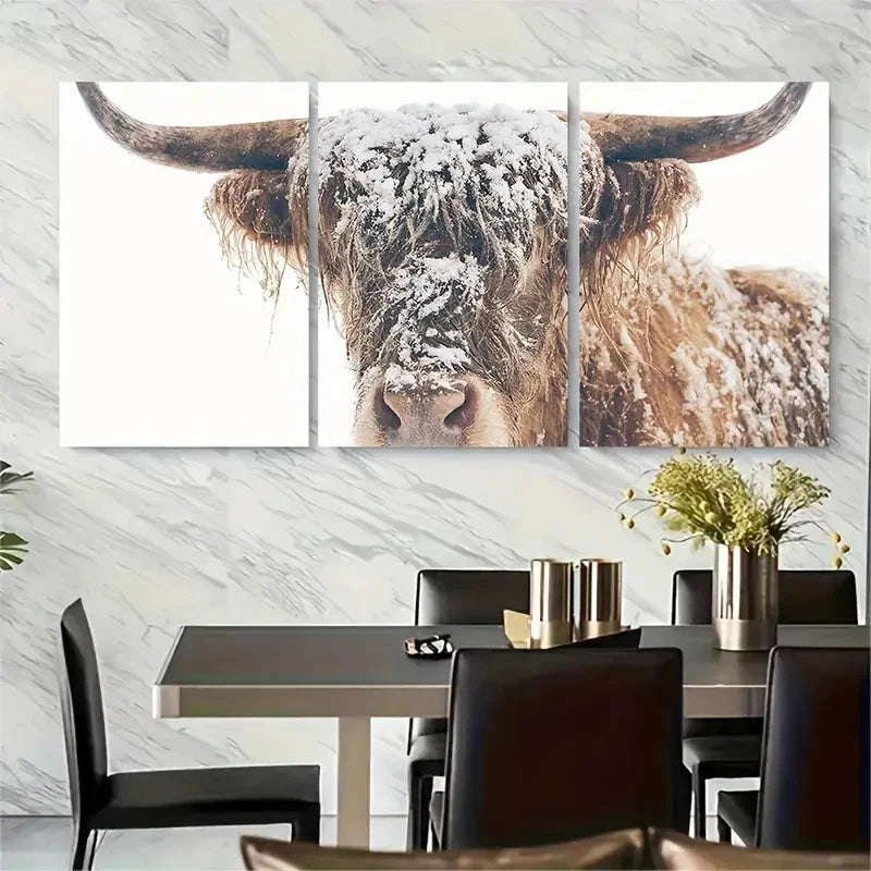 3pcs Highland Cow Winter Metal Print Ready to Hang Art