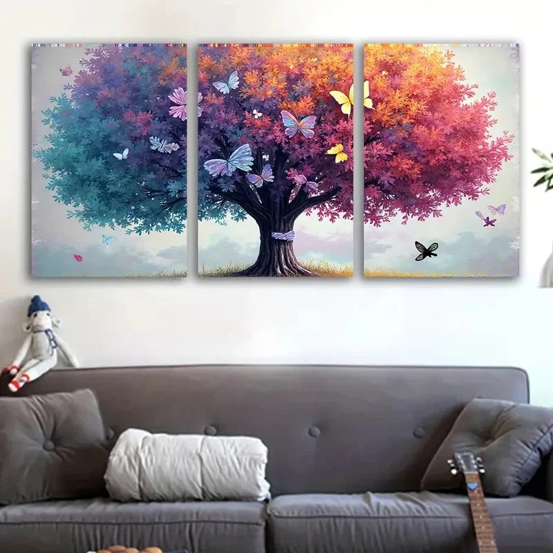 3pcs Vibrant Tree With Butterfly Wall Art Set Canvas Framed 50x70cm - High Quality Print 100% Australian Made Wall Canvas Ready to Hang