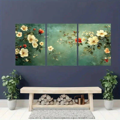 3pcs Bohemian floral vintage floral mural Metal Print Ready to Hang Art - Bella Home Decor