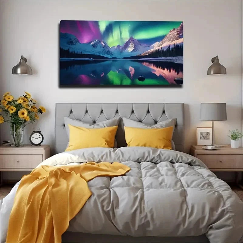 Stunning Northern Lights Wall Art Canvas Office Home Room Framed 120x60cm