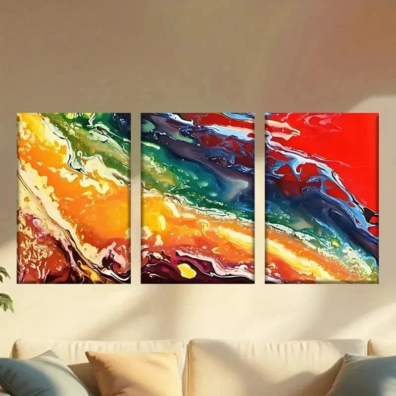 3pcs Painting of a Red And Yellow Abstract Wall Art Set Canvas Framed 60x90cm - High Quality Print 100% Australian Made Wall Canvas Ready to Hang