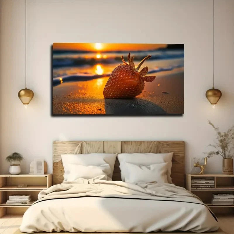 Beachside Strawberry Wall Art Canvas Office Home Room Framed 120x60cm