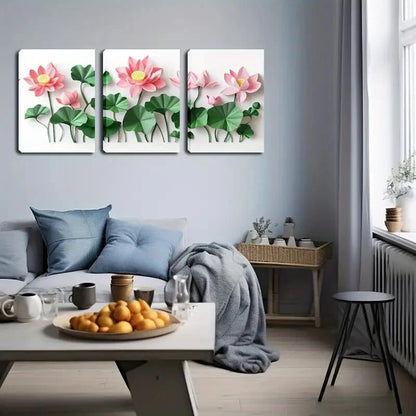 3pcs Watercolor Lotus Flower Triptych Perfect Wall Art Set Canvas Framed 40x60cm - High Quality Print 100% Australian Made Wall Canvas Ready to Hang - Bella Home Decor