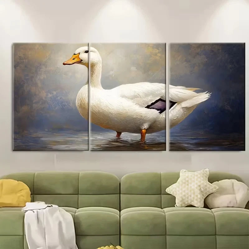 3pcs White Duck Goose Oil Painting Metal Print Ready to Hang Art