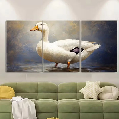 3pcs White Duck Goose Oil Painting Metal Print Ready to Hang Art