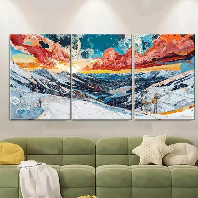 3pcs Abstract Alta Utah Ski Rocky Mountains Wall Art Set Canvas Framed 50x70cm – High Quality Print 100% Australian Made Wall Canvas Ready to Hang - Bella Home Decor