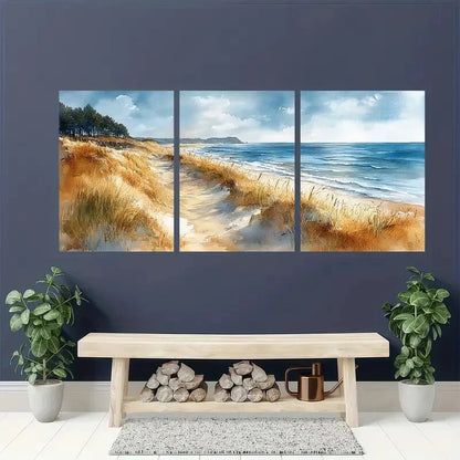 3pcs Maine Beach Landscape with East Blue Hill Metal Print Ready to Hang Art