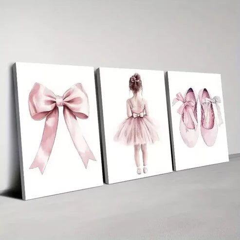 3pcs Elegant Dancer Shoes With Bows Canvas Unframed - High Quality Print 100% Australian Made Wall Canvas