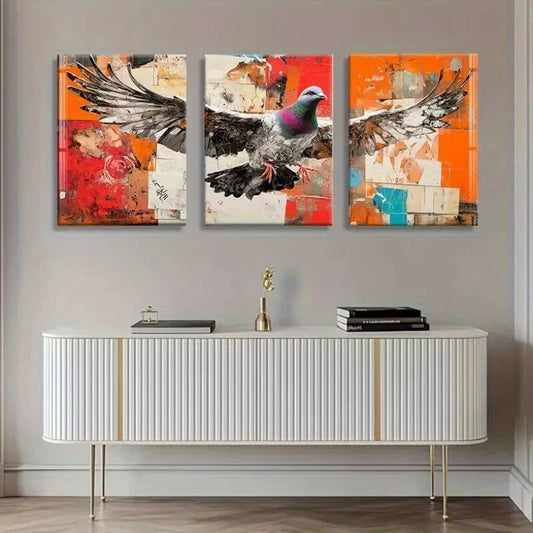 3pcs Vibrant Abstract Pigeon Colorful Geometric Metal Print Ready to Hang Art