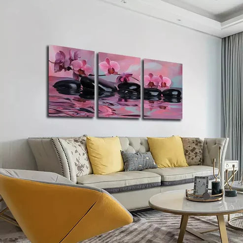 3pcs Water, Pebbles, Orchids,Wall Art Set Canvas Unframed - High Quality Print 100% Australian Made Wall Canvas