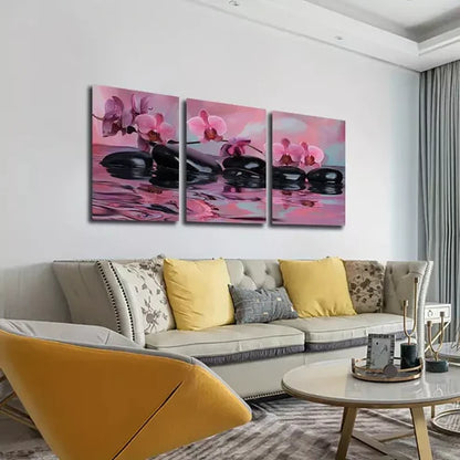 3pcs Water, Pebbles, Orchids,Wall Art Set Canvas Unframed - High Quality Print 100% Australian Made Wall Canvas
