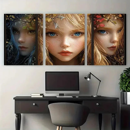 3pcs Elf Princess Woodland with Vibrant Colors Wall Art Set Canvas Unframed - High Quality Print 100% Australian Made Wall Canvas