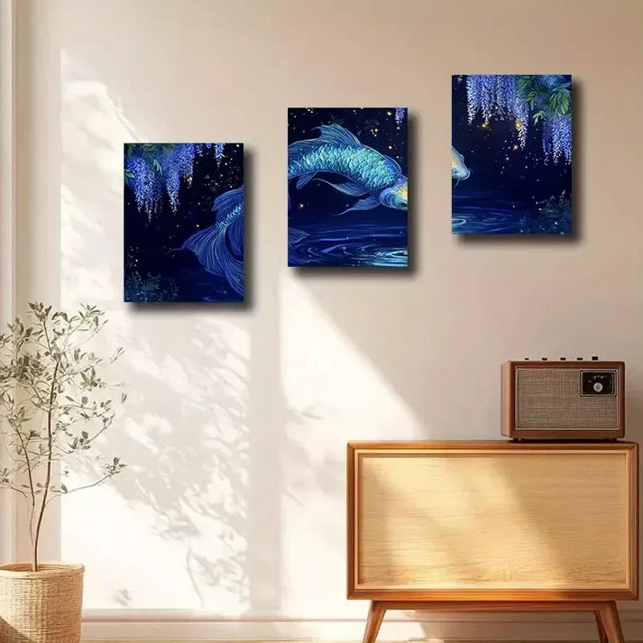 3pcs Elegant Koi Fish Wall Art Canvas Unframed - High Quality Print 100% Australian Made Wall Canvas