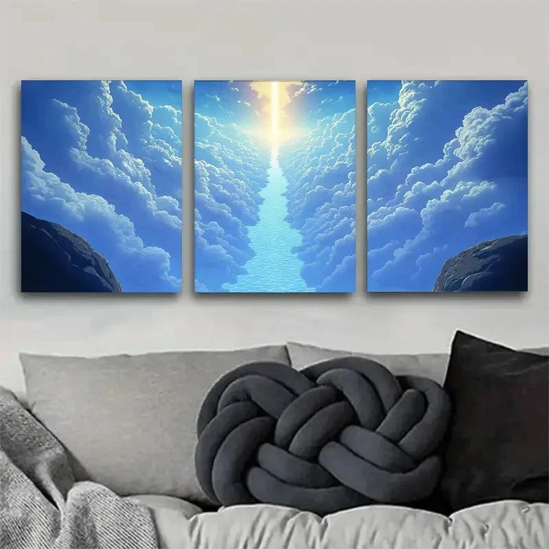 3pcs Clouds and Light'S Heavenly Path Metal Print Ready to Hang Art - Bella Home Decor