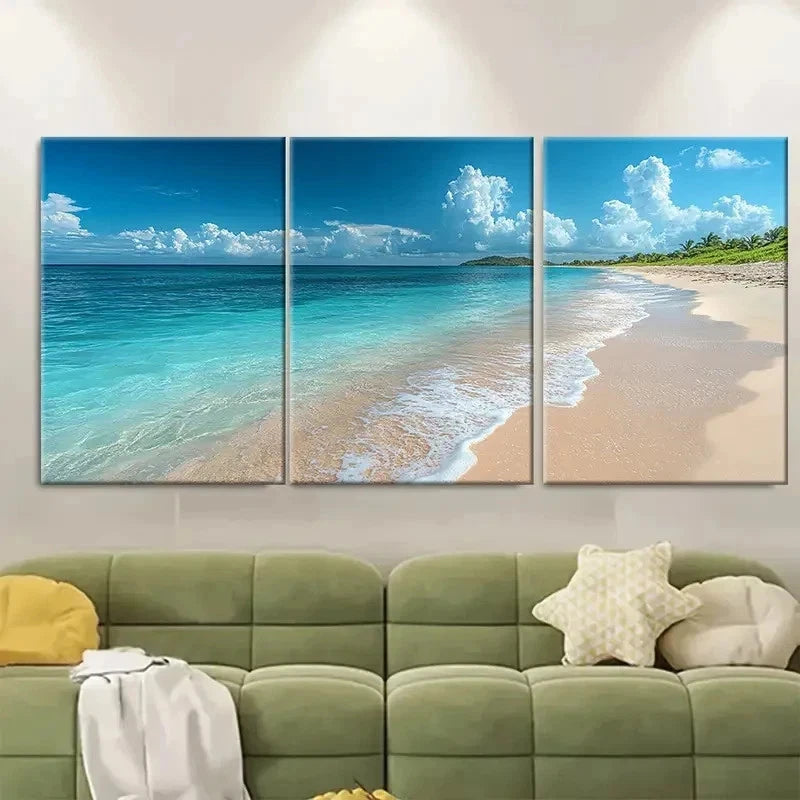 3pcs Turquoise Sea Sandy Shore Paradise R  Wall Art Set Canvas Framed 60x90cm - High Quality Print 100% Australian Made Wall Canvas Ready to Hang - Bella Home Decor