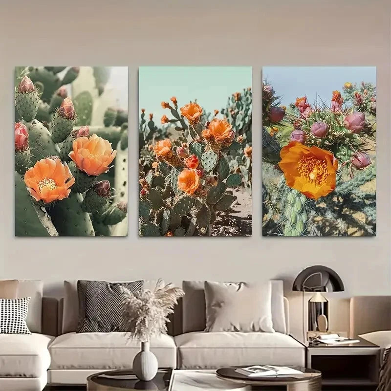 3pcs Cactus Floral Botanical Minimalist Modern Metal Print Ready to Hang Art - Bella Home Decor