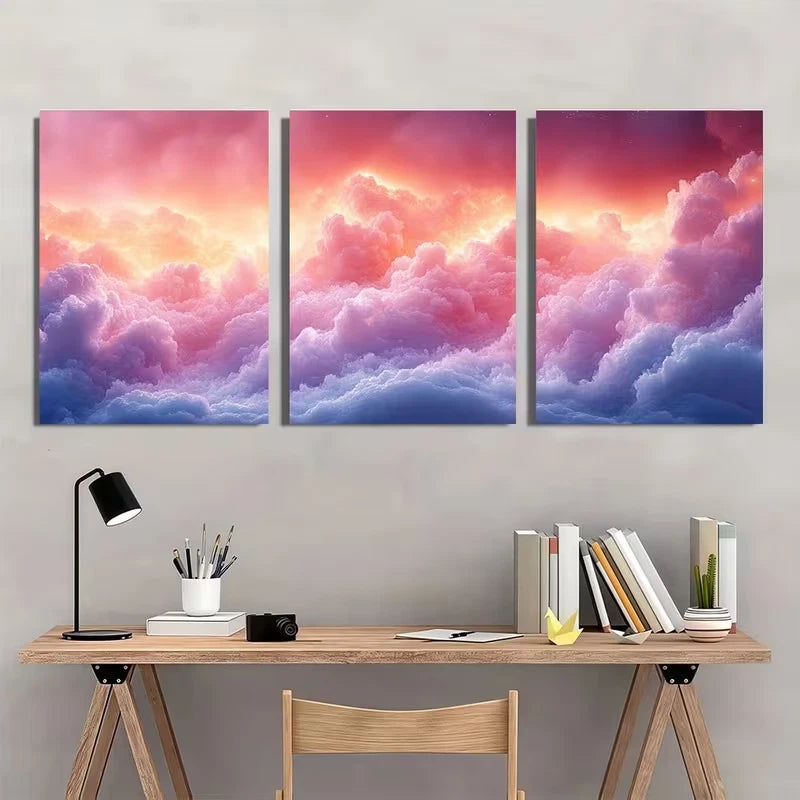 3pcs Dreamy Soft Cloud Modern Romantic Abstract Metal Print Ready to Hang Art - Bella Home Decor