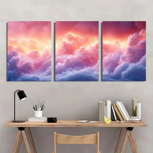 3pcs Dreamy Soft Cloud Modern Romantic Abstract Metal Print Ready to Hang Art