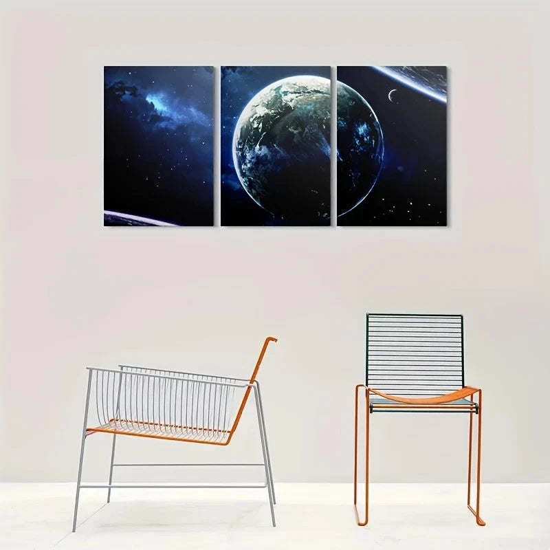 3pcs Galactic View Earth in Space Metal Print Ready to Hang Art - Bella Home Decor
