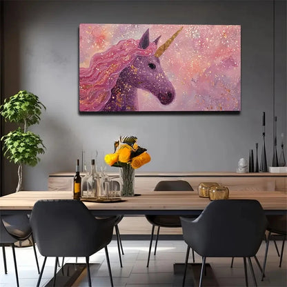 Flowing Color Unicorn Image Wall Art Canvas Office Home Room Framed 120x60cm