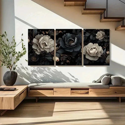 3pcs Vintage Gothic Black Floral Wall Art Set Canvas Framed 60x90cm - High Quality Print 100% Australian Made Wall Canvas Ready to Hang