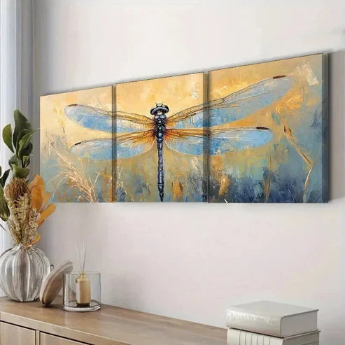 3pcs Watercolor Blue Dragonfly Decoration Wall Art Canvas Unframed - High Quality Print 100% Australian Made Wall Canvas