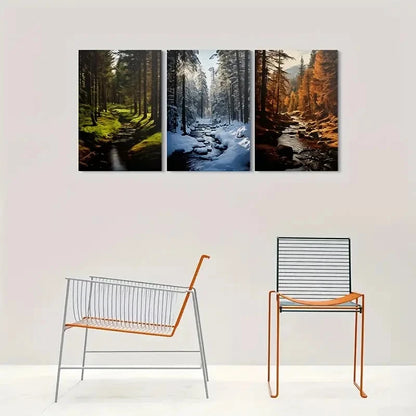 3pcs Seasonal Forest Path Nature Landscape Wall Art Set Canvas Framed 60x90cm - High Quality Print 100% Australian Made Wall Canvas Ready to Hang