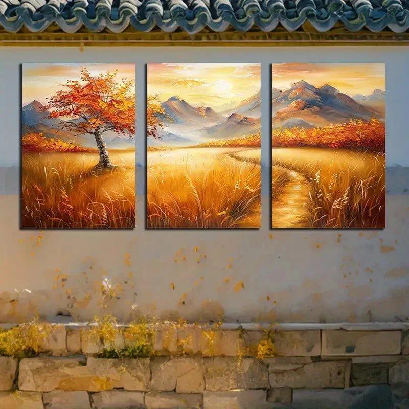 3pcs Vibrant Pastoral Autumn Landscape Metal Print Ready to Hang Art - Bella Home Decor