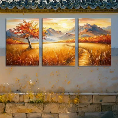 3pcs Vibrant Pastoral Autumn Landscape Metal Print Ready to Hang Art - Bella Home Decor