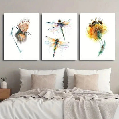 3pcs Dragonfly Butterfly Flower Lovers Perfect Wall Art Set Canvas Framed 40x60cm - High Quality Print 100% Australian Made Wall Canvas Ready to Hang - Bella Home Decor