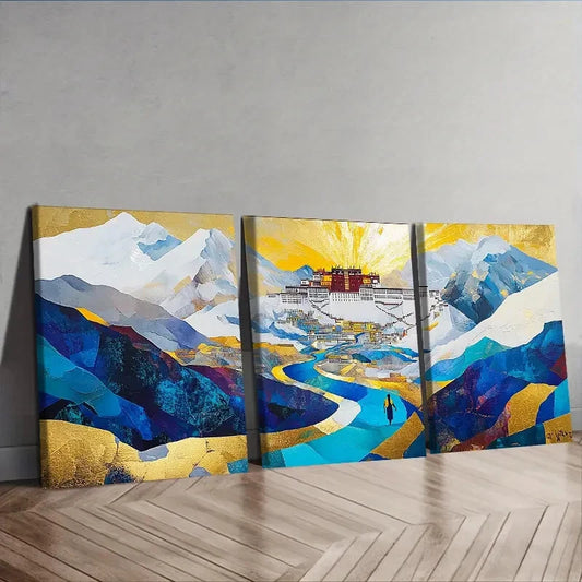 3pcs Featuring The Potala Palace Wall Art Set Canvas Framed 40x60cm - High Quality Print 100% Australian Made Wall Canvas Ready to Hang