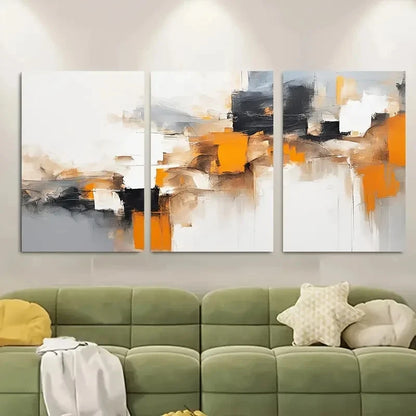 3pcs Abstract Orange & Beige Geometric Design Metal Print Ready to Hang Art - Bella Home Decor