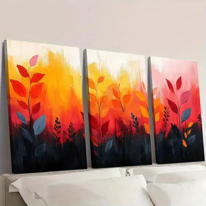 3pcs Orange Abstract Floral Botanical QE  Wall Art Set Canvas Unframed - High Quality Print 100% Australian Made Wall Canvas - Bella Home Decor