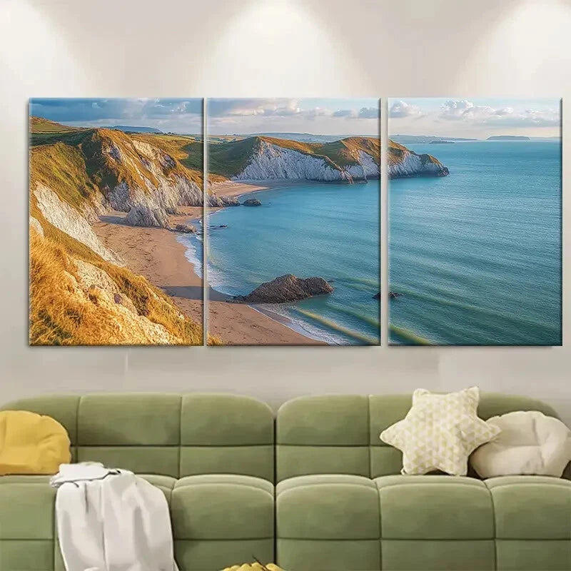 3pcs Cliffs Beach and Ocean View Metal Print Ready to Hang Art - Bella Home Decor