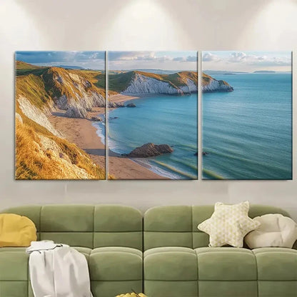 3pcs Cliffs Beach and Ocean View Metal Print Ready to Hang Art - Bella Home Decor