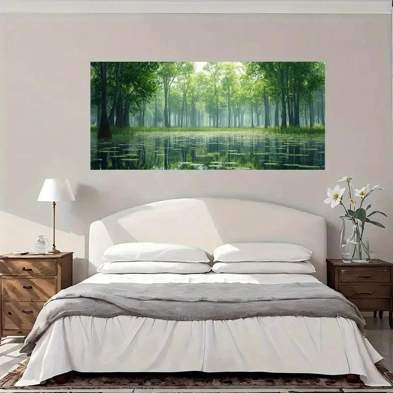 Serene Forest Reflections Wall Art Canvas Office Home Room Framed 120x60cm