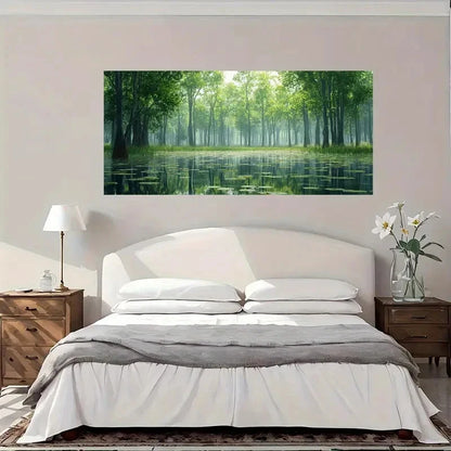 Serene Forest Reflections Wall Art Canvas Office Home Room Framed 120x60cm