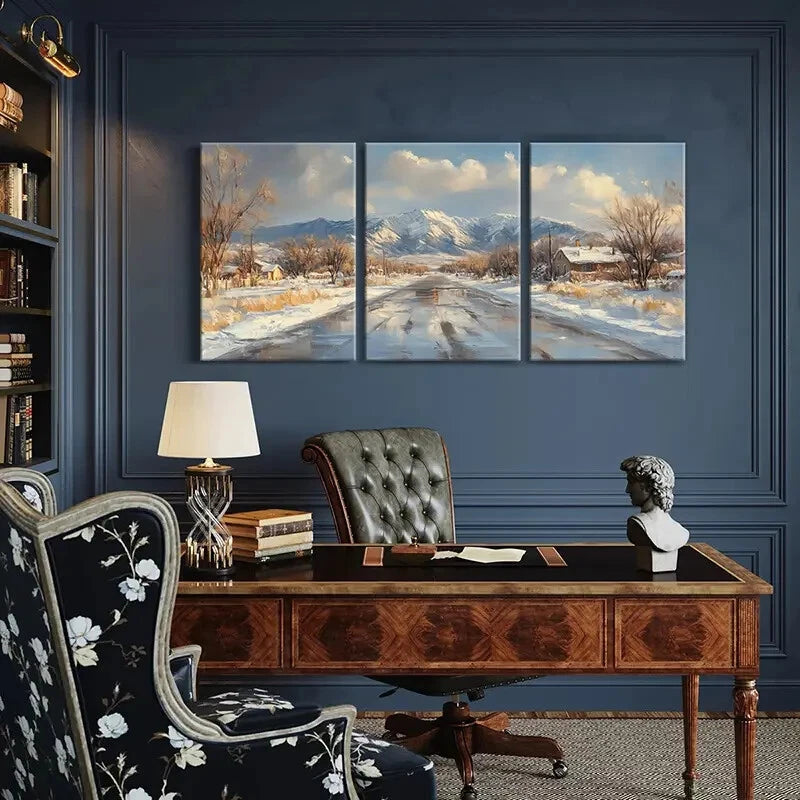 3pcs Snowy Landscape Mountain Range Winter Scene Metal Print Ready to Hang Art - Bella Home Decor