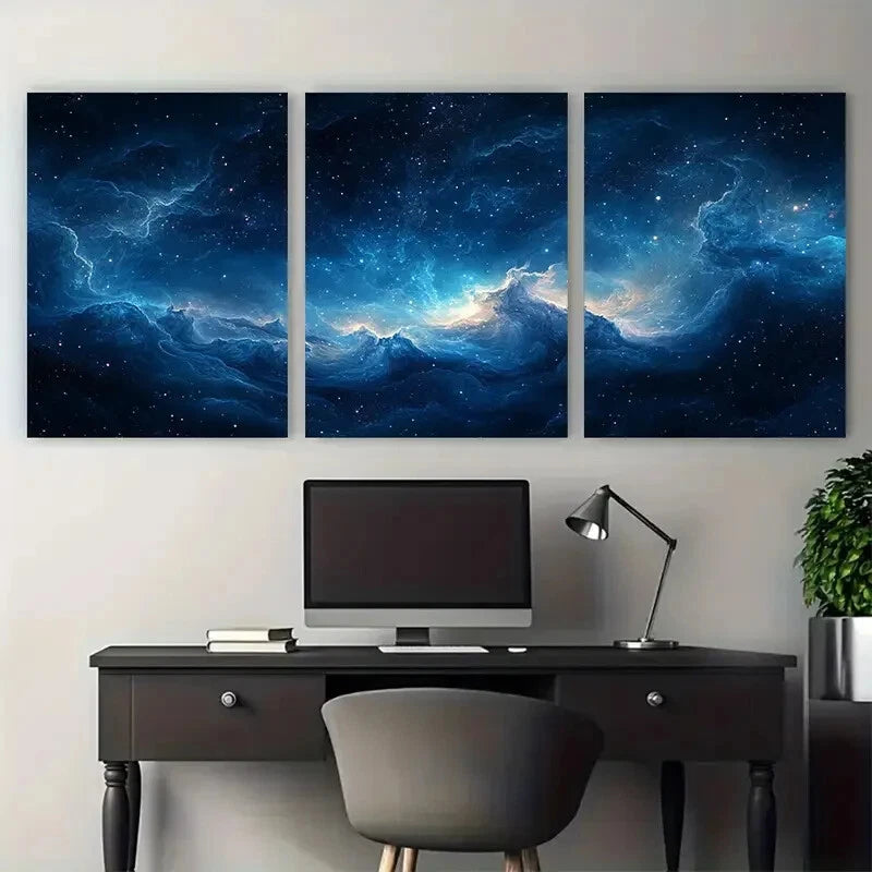 3pcs Blue Fantasy Dreamy Composition Metal Print Ready to Hang Art - Bella Home Decor