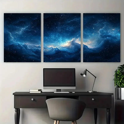 3pcs Blue Fantasy Dreamy Composition Metal Print Ready to Hang Art - Bella Home Decor