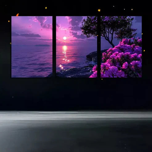 3pcs Cherry Blossom Lake Sunset Art Canvas Unframed - High Quality Print 100% Australian Made Wall Canvas - Bella Home Decor