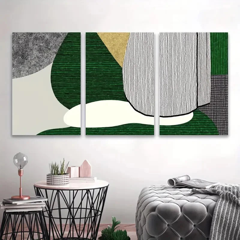 3pcs Modern Abstract Human Figure In Green Wall Art Set Canvas Framed 50x70cm - High Quality Print 100% Australian Made Wall Canvas Ready to Hang