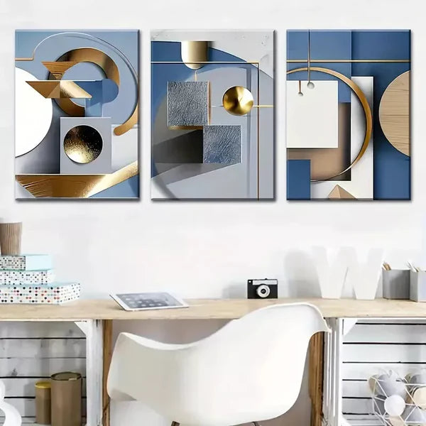 3pcs Modern Abstract with Geometric Print Wall Art Set Canvas Framed 60x90cm - High Quality Print 100% Australian Made Wall Canvas Ready to Hang - Bella Home Decor