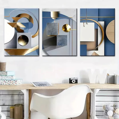 3pcs Modern Abstract with Geometric Print Wall Art Set Canvas Framed 60x90cm - High Quality Print 100% Australian Made Wall Canvas Ready to Hang - Bella Home Decor