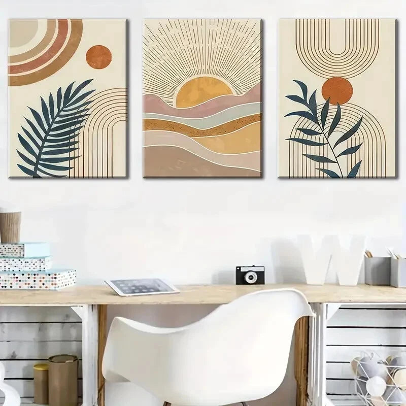 3pcs Bohemian Sun Plant Abstract Perfect Wall Art Set Canvas Framed 40x60cm - High Quality Print 100% Australian Made Wall Canvas Ready to Hang - Bella Home Decor
