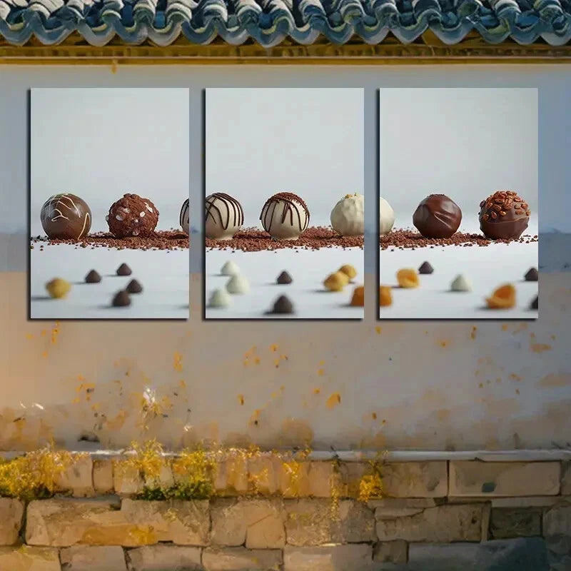 3pcs Decorative Chocolate and Sweets Theme Metal Print Ready to Hang Art - Bella Home Decor