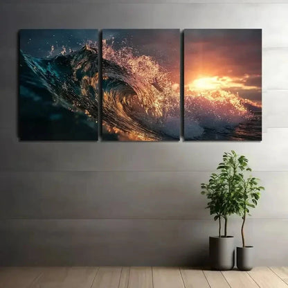 3pcs Sunset Warm Hues Ocean Sunset Scenery Metal Print Ready to Hang Art - Bella Home Decor