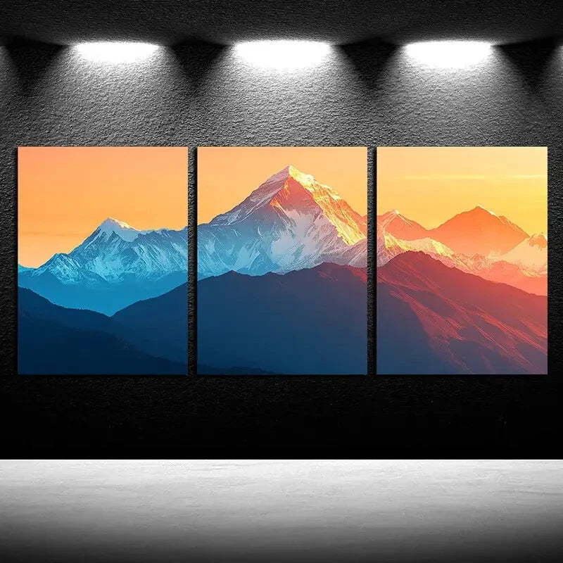 3pcs Vibrant Mountain Peak At Sunset Metal Print Ready to Hang Art - Bella Home Decor