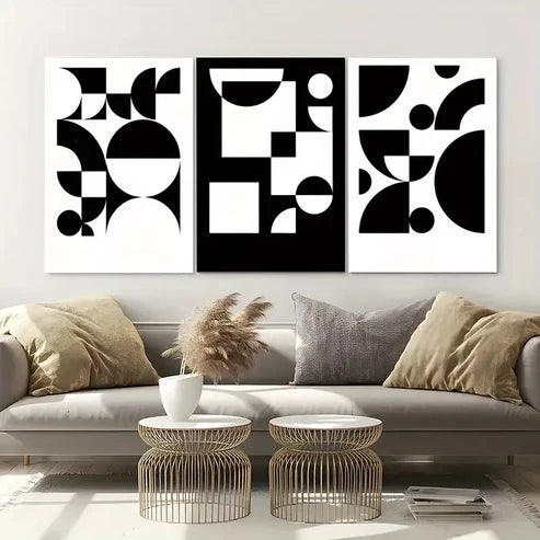 3pcs White & Black Abstract Wall Art Set Canvas Unframed - High Quality Print 100% Australian Made Wall Canvas