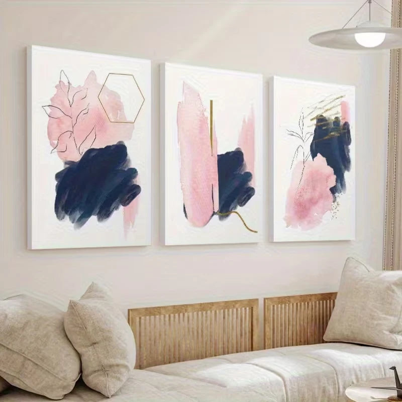 3pcs Abstract Pink & Blue Modern Bohemian Wall Art Set Canvas Framed 60x90cm - High Quality Print 100% Australian Made Wall Canvas Ready to Hang - Bella Home Decor